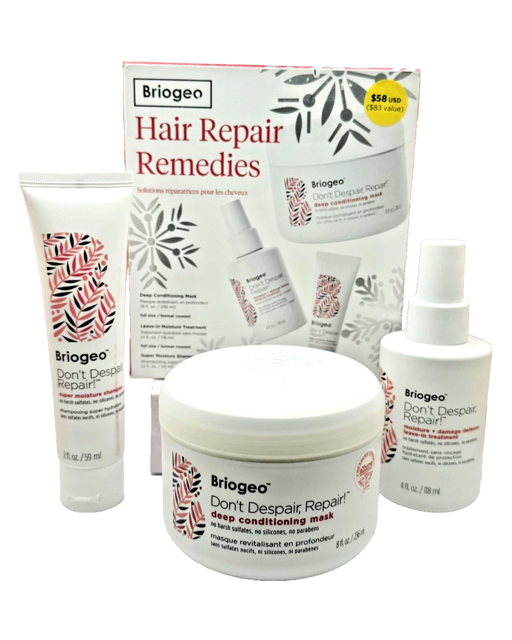 Briogeo Hair Repair Remedies 3pc Gift Set Conditioning Mask, Treatment, Shampoo